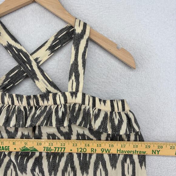 J.CREW Top 6 Ikat Print Ruffle Flounce Sleeveless Boho Beach Cotton Gray - Picture 11 of 13